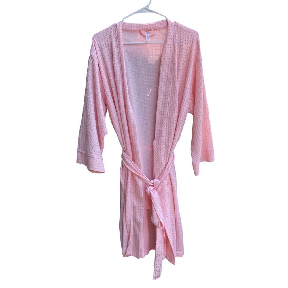 Joyspun Pink Waffle Knit Kimono Robe XL 16-18 Lightweight Tie Belt Soft Lounge